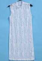 Shein White Stand Collar Hollow Lace Blouse
