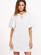 Shein White Tied V Back Ruffle Sleeve Dress