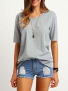 Shein Blue Crew Neck Short Sleeve Loose T-shirt