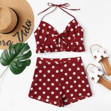 Shein Ruffle Polka Dot Halter Top & Shorts Set