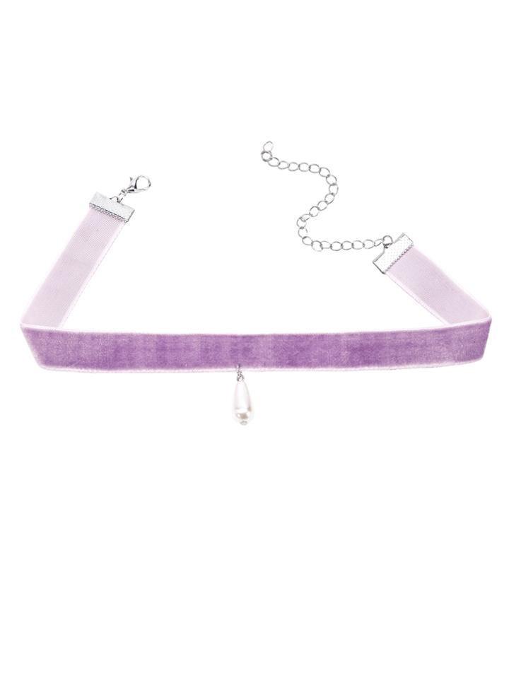 Shein Purple Faux Pearl Pendant Velvet Choker Necklace
