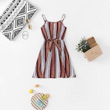 Shein Girls Vertical Striped Button Detail Cami Dress
