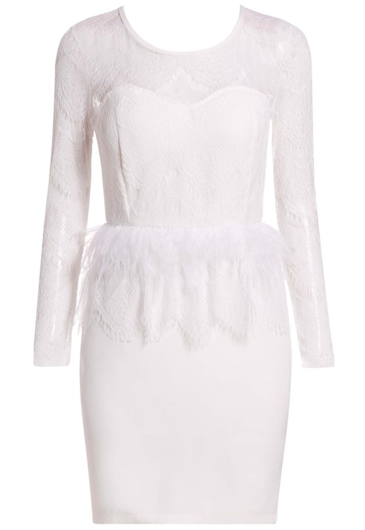 Shein White Long Sleeve Lace Bodycon Dress