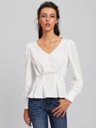 Shein Bow Back Pearl Beaded Detail Peplum Top