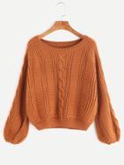 Shein Khaki Raglan Sleeve Cable Knit Sweater