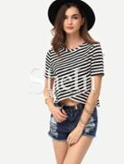 Shein Breton Stripe Wrap Front Crop T-shirt