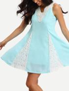 Shein Lace Panel Tasselled Tied Back A-line Dress