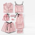 Shein 7pcs Letter Embroidered Striped Pj Set With Shirt