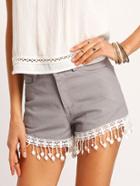 Shein Grey Tassel Denim Slim Shorts