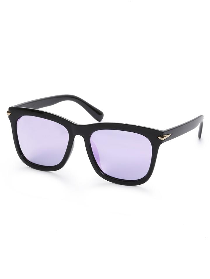 Shein Purple Lenses Black Square Frame Sunglasses