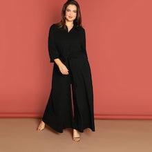 Shein Plus Tie Waist Wide Leg Jumpsuit