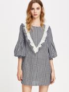 Shein Eyelet Embroidered Ruffle Yoke Bishop Sleeve Gingham Dress