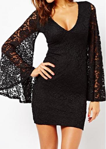 Rosewe V Neck Long Sleeve Lace Sheath Dress
