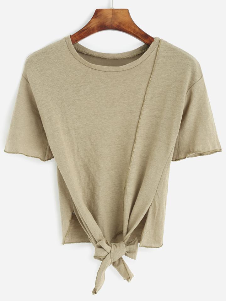 Shein Army Green Knotted Hem T-shirt