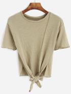 Shein Army Green Knotted Hem T-shirt