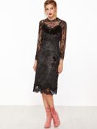Shein Black Lace Top With Contrast Crochet Velvet Slip Dress