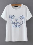 Shein White Short Sleeve Hand Print T-shirt