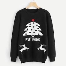 Shein Men Christmas & Letter Print Jumper