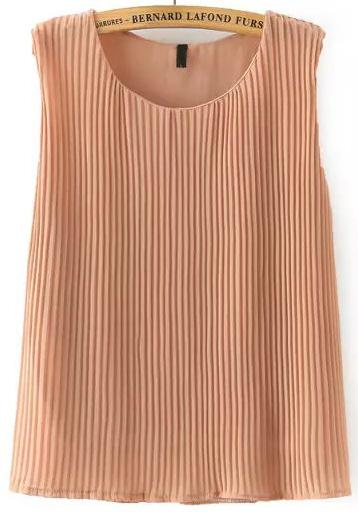 Shein Khaki Round Neck Pleated Loose Tank Top
