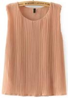 Shein Khaki Round Neck Pleated Loose Tank Top