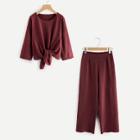 Shein Self Tie Top With Wide Leg Pants