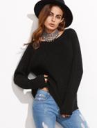 Shein Black Mixed Knit Raglan Sleeve Sweater