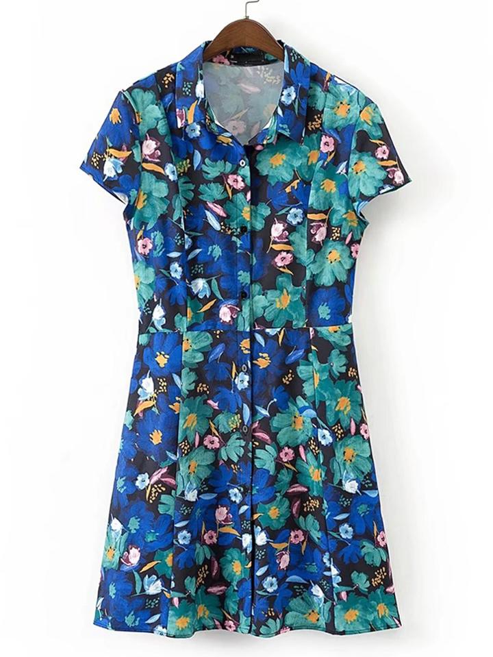 Shein Floral Print Cap Sleeve Dress