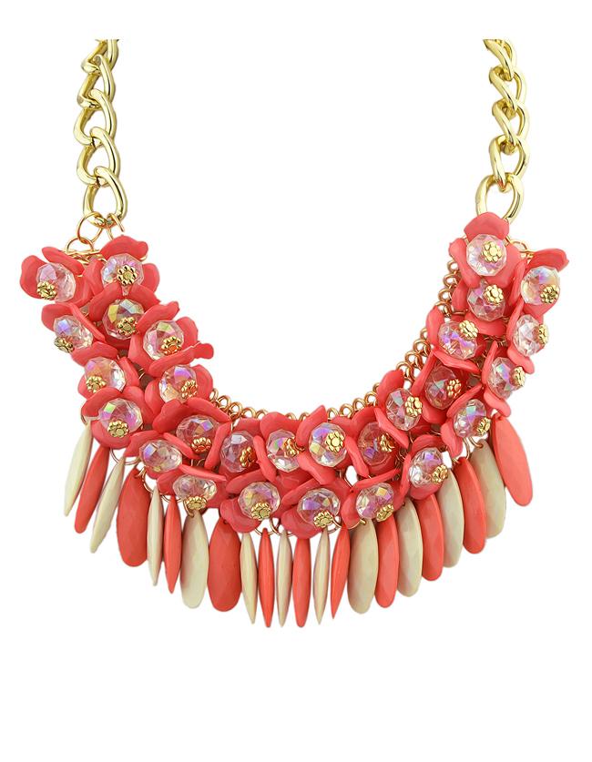 Shein Bohemian Style Hotpink Hanging Stone Chunky Statement Neckalce