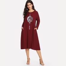 Shein Bird Embroidered Hidden Pocket Dress