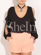Shein Black Cut-out Long Sleeve Scoop Neck Blouse