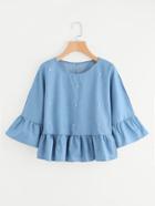Shein Bead Decreation Ruffle Sleeve And Hem Blouse
