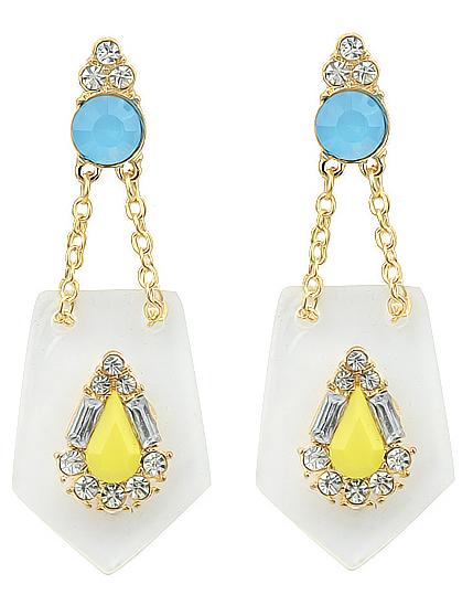 Shein Yellow Gemstone Diamond Gold Earrings