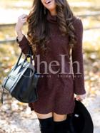 Shein Burgundy Turtleneck T-shirt Dress