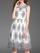 Shein White Organza Embroidered A-line Dress