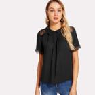 Shein Eyelash Lace Detail Pleated Front Top