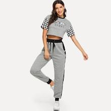Shein Drop Shoulder Crop Top And Drawstring Waist Sweatpants Set