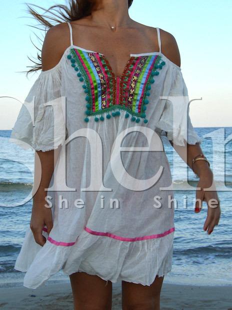 Shein Multicolor Print Cold Shoulder V Neck Shift Dress