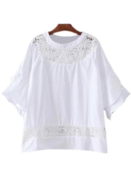 Shein White Crochet Insert Bell Sleeve Blouse
