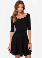 Shein Black Half Sleeve Backless Pleated Dress