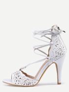 Shein Laser-cut Lace-up Peep Toe D'orsay Sandals - White