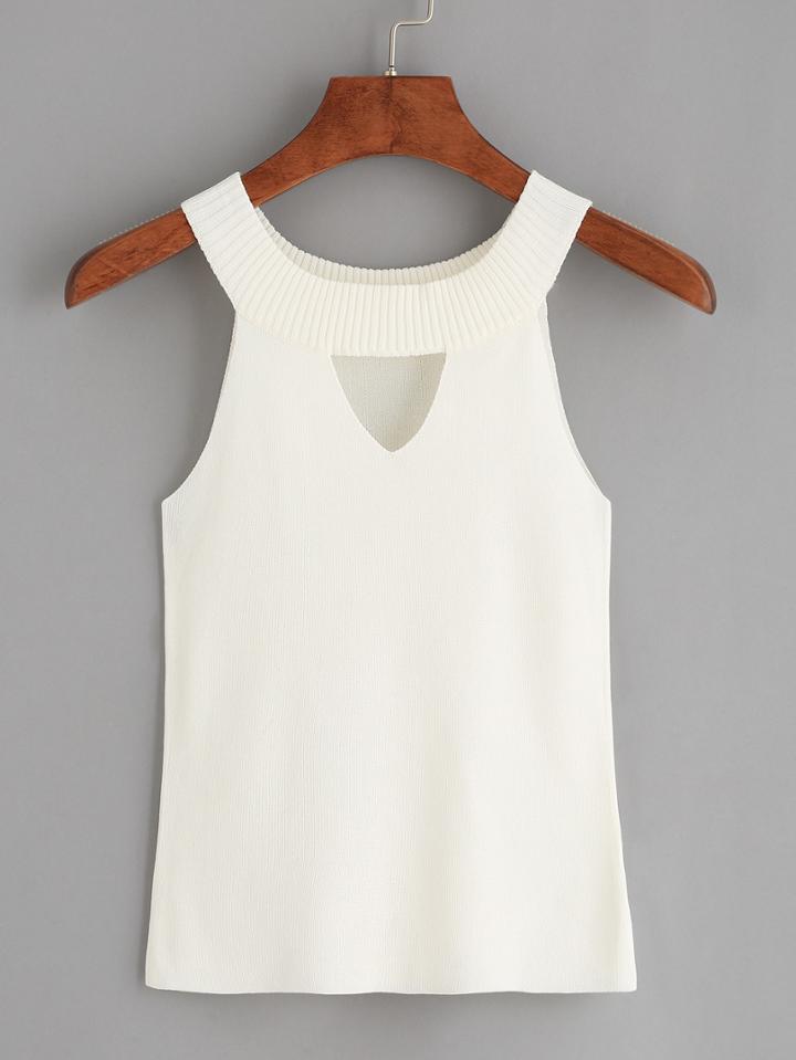 Shein White Halter Neck Cut Out Sweater Tank Top
