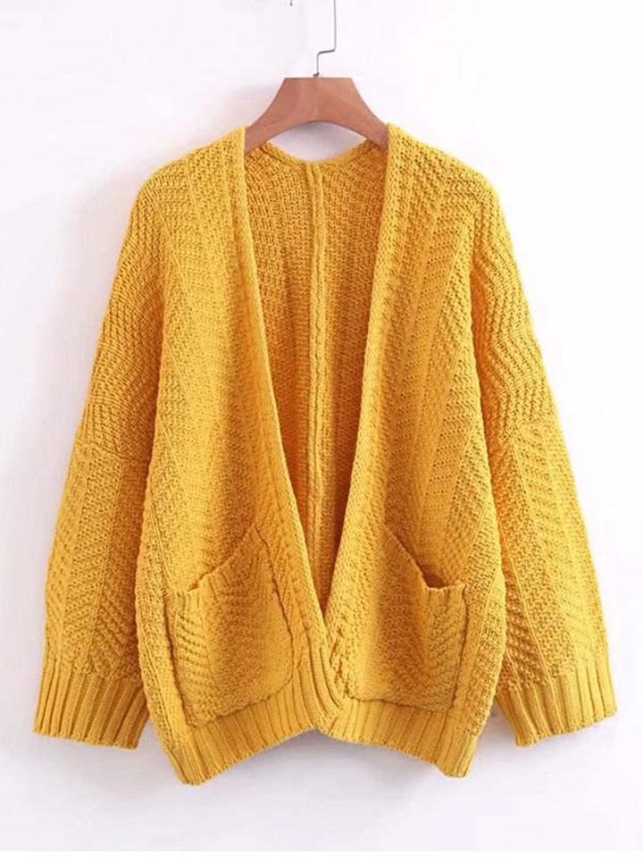 Shein Open Front Ribbed Trim Sweater Coat