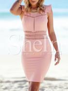 Shein Pink Buisness Cap Sleeve Hollow Zipper Dress