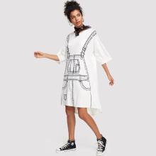 Shein Graphic Print Dip Hem Dress
