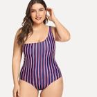 Shein Plus One Shoulder Striped Swimsuit