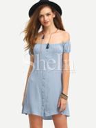 Shein Blue Off The Shoulder Bottons Dress