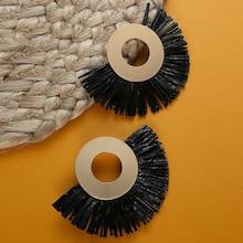 Shein Gold Circle Straw Fringe Detail Hoops