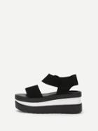 Shein Black Faux Leather Open Toe Platform Sandals