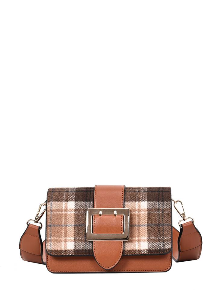 Shein Buckle Front Plaid Flap Shoulder Bag