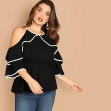 Shein Plus Contrast Binding Ruffle Tee